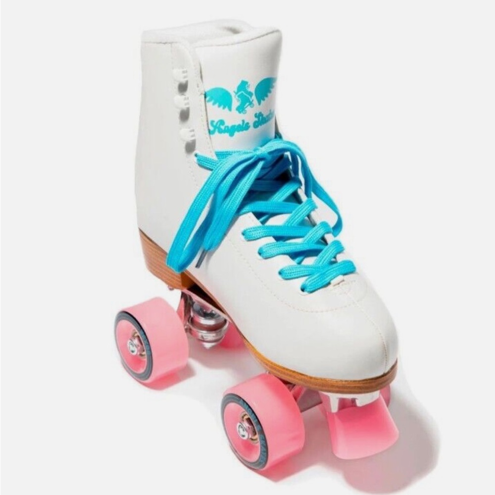Angel Skates Cloud White Roller Skates Women's US Size 7 Blue Laces Pink